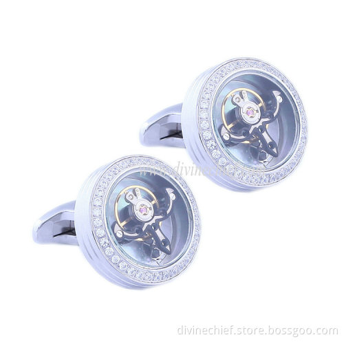 2016 New Product Mounted Stone Cufflinks Men Tourbillon Movement Cufflinks